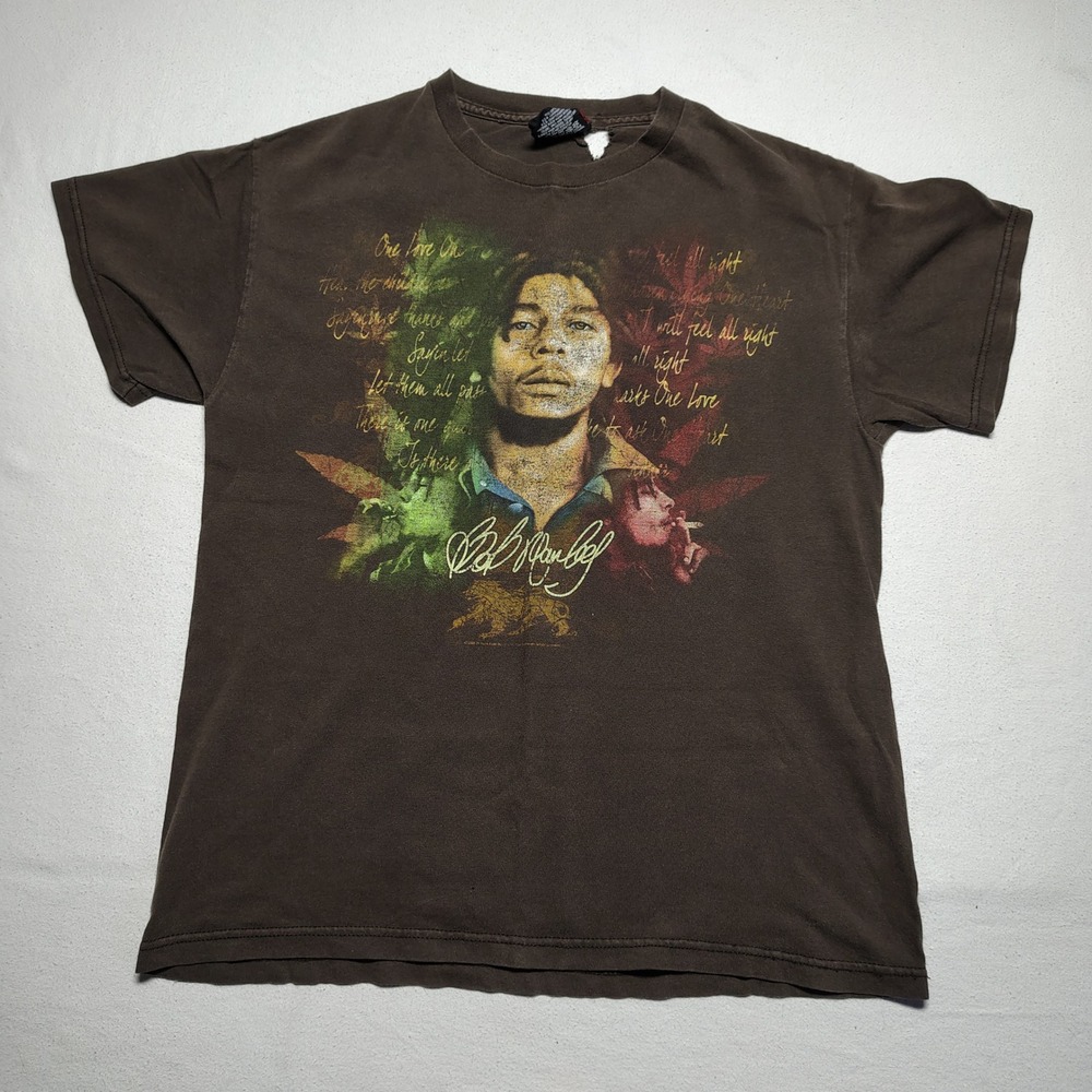 Vintage Bob Marley T-Shirt Medium Brown Cotton Zion Reggae Graphic Tee